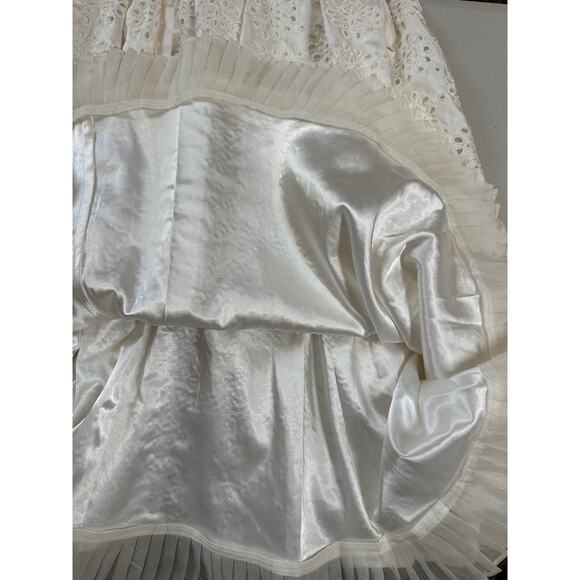 ECI New York 100% Silk Ivory Eyelet Ruffle Mini Spaghetti Strap Dress Size 10 - Picture 11 of 16